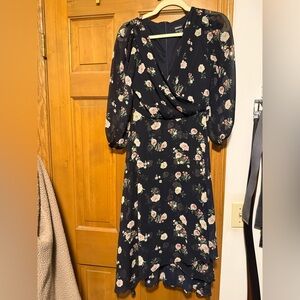DKNY Navy Floral Midi Dress